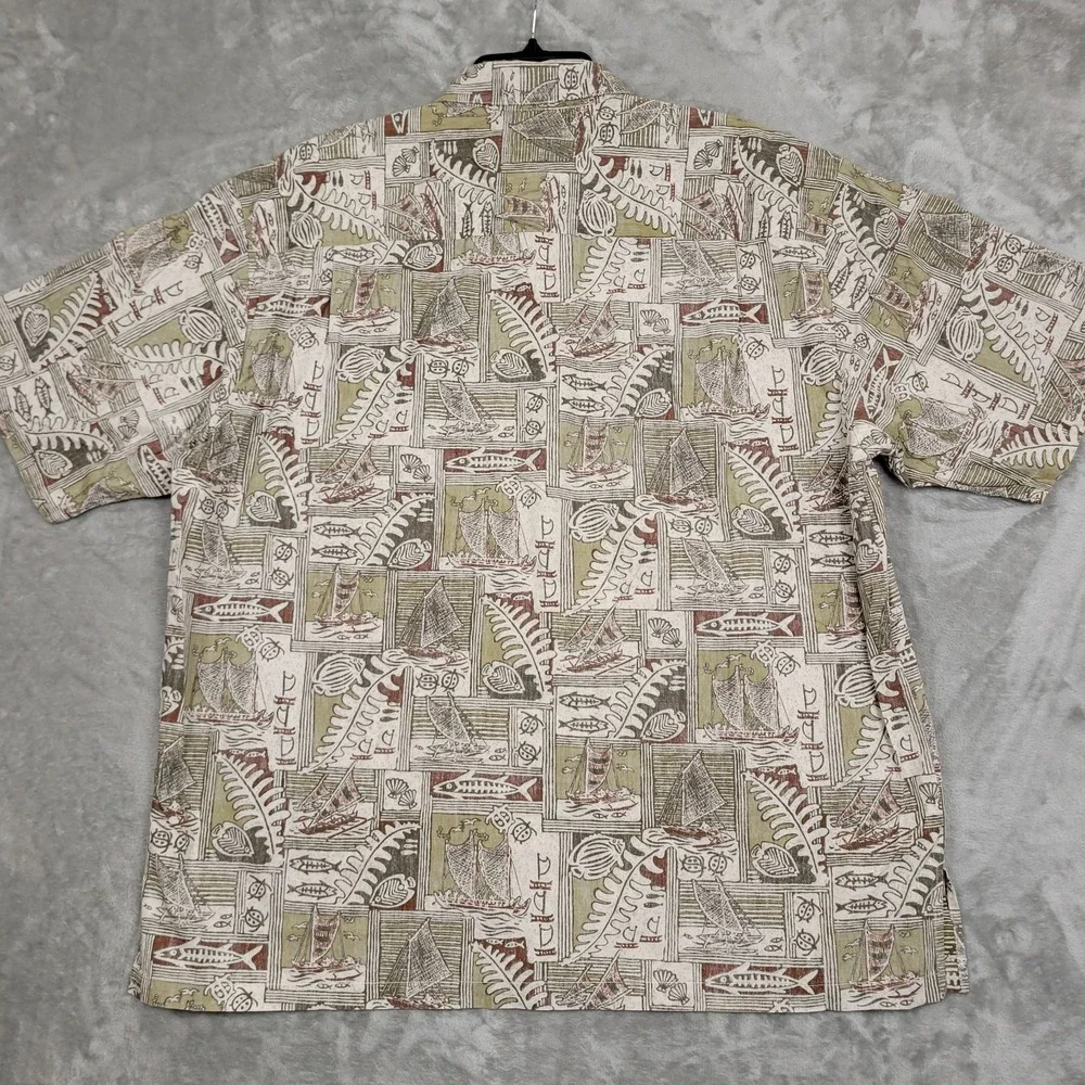 Kahala Mens 2XL Short Sleeve Button-Up Turtle Fish Boat Geometric Hawaiian Shirt